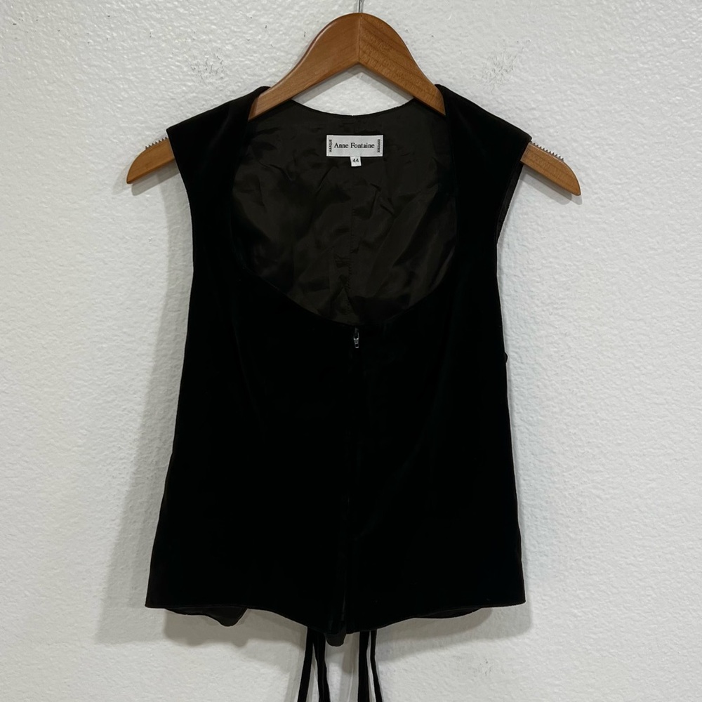 Anne Fontaine Elegant Dark Brown Velvet Sleeveless Blouse Vest